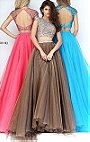 Light Brown Beaded Two Piece 2017 Long Organza Party Dresses Sherri Hill 50561