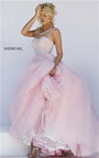 Pink Sherri Hill 50008 Boat Neck Beaded Open Back Evening Gown 2016