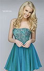 2016 Sherri Hill 1954 Short Homecoming Dress Peacock Strapless Jeweled