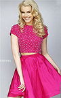Cheap Two Piece Sherri Hill 32291 Fuchsia Beaded Short Prom Dress 2015