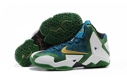 Mens Nike Green White Blue Gold Sports Shoes LeBron James 11 on Sale