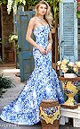 Floral Printed Sherri Hill Ivory/Blue 51198 Strapless Mermaid Gown 2017