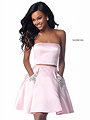 Sherri Hill Pink Two Piece 2018 Short Satin Prom Dresses 51823 Beaded Pockets