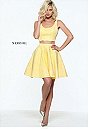 Scoop Neck 2017 Yellow 2 Piece Sherri Hill S51072 Brocade Fabric Pattern Short A-Line Homecoming Dresses