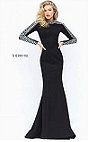 Jeweled Long Sleeves High Neckline 2017 Black Open Back Sherri Hill 50611 Long Jersey Evening Dresses
