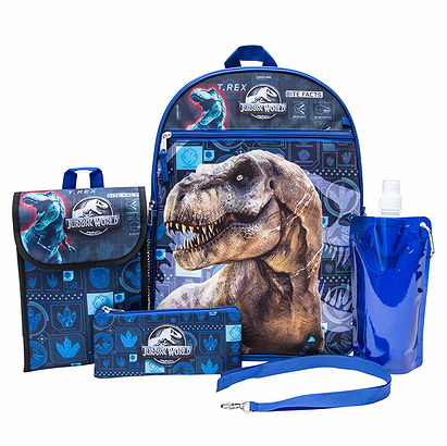 Jurassic World Backpack Combo Set - Jurassic Park Boys' 6 Piece Backpack Set - Jurassic World Backpack & Lunch Kit (Black)