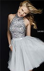 2015 Cheap Sherri Hill 11306 Beaded Halter Mini Silver Homecoming Dress