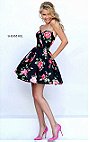 Strapless Floral Print Short A-Line Party Dresses Affordable Sherri Hill 50116 Sweetheart Neck Black/Red