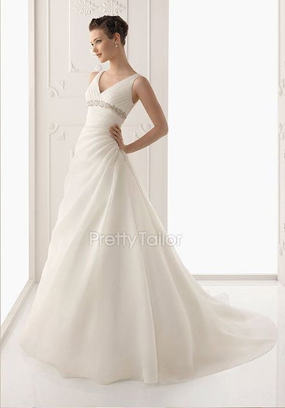 Straps Natural Waist A line Organza Wedding Dress With Beading at prettytailor.com