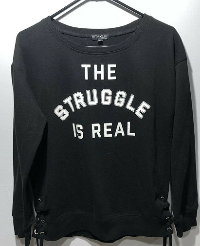 Fifth Sun The Struggle Is Real Black Top Womens Size Large Long Sleeve