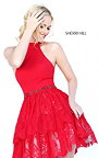 2016 Sherri Hill 50634 Red Halter Beaded Low Back Lace Homecoming Dress