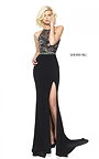 Black/Multi Embroidered Sherri Hill 50959 Halter Beaded Slit Evening Dress