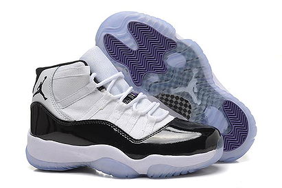 Nike Michael Jordan Retro 11 XI Black White Purple Womens Nike Brand Basketball Sneakers