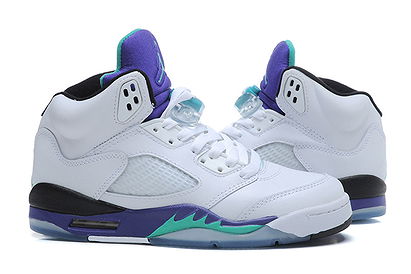 Air Jordans 5 Retro Womens Nike Shoes GS White New Emerald Grape Ice Blue