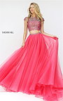 2017 Coral Crystals Sherri Hill 50561 Cutout Back Two-Piece Prom Dresses Long