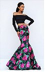 Elegant Off Shoulder Style Sherri Hill 50584 Floral Print 2 Piece Trumpet Dress