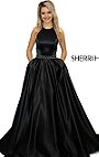 2017 Black Halter Neck Sherri Hill 51036 Beading Long Evening Satin Gowns