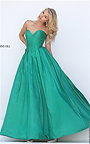 Affordable Strapless Pleated Long Emerald Prom Gown By Sherri Hill 50406