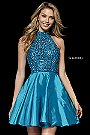 Sherri Hill 2018 A-Line Short Taffeta Cocktail Dresses 52285 Beaded Turquoise [Sherri Hill Turquoise 52285] - $260.00