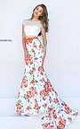 Orange Sherri Hill 50421 Floral Two Piece Lace Dress
