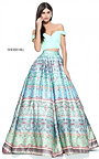 2017 Sherri Hill Prom 51204 Off-Shoulder 2-Piece Floral Print Gown Ball Skirt