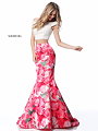 2018 Beaded 2 Piece Sherri Hill 51927 Satin Long Printed Mermaid Gowns Pink