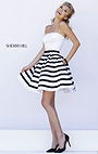 Cheap White/Black Sherri Hill 32200 Strapless Striped Homecoming Dress