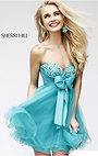 2014 Sherri Hill 21190 Turquoise Beaded Strapless Tulle Ruffled Cocktail Dress