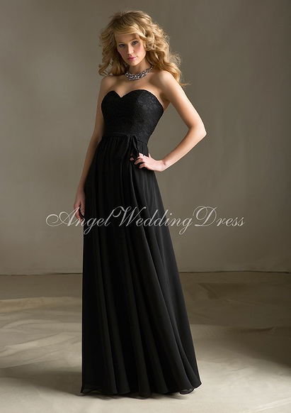Chiffon Sweetheart Floor Length A line With Lace Bridesmaid Dress at Angelweddingdress