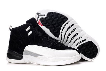 Men Retro 12 Suede Black & White 
