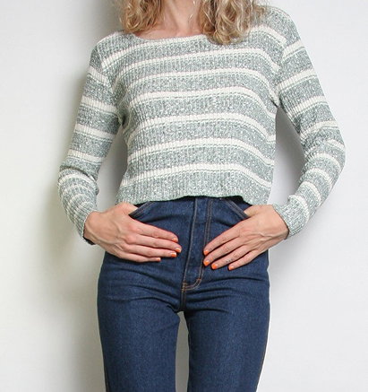 Vintage 90s does 70s Ribbed Striped Sweater  Cropped Sweater