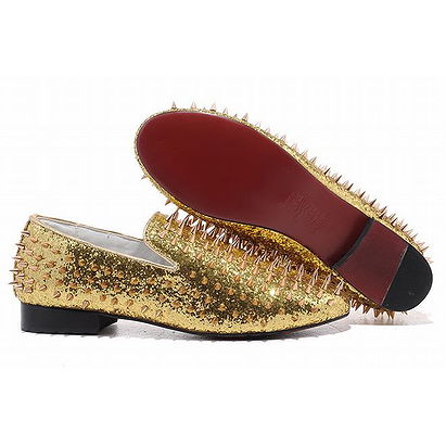 Gold Christian Louboutin Rollerboy Gold Spikes Mens Red Sole Flat Shoe
