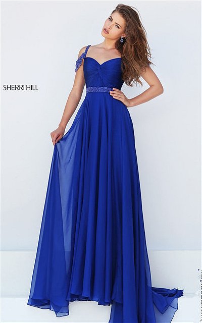 Knotted Ruched Sherri Hill 50086 Jeweled Royal Long Dress Prom 2016 On Sale
