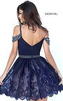 Mini Sherri Hill 50503 Navy Lace Ruched Beaded Homecoming 2016 Dress