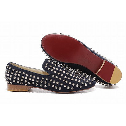 Christian Louboutin Rollerball Spikes Mens Flat Shoes Navy Denim