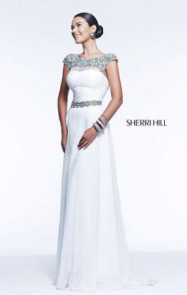Sherri Hill 21272 Cap-Sleeves Beads 2015 Ivory/Multi High-Neck Long Prom Dress - $189.00