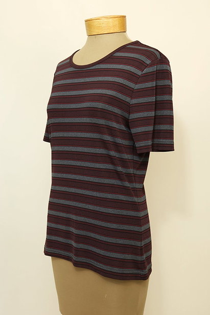 Vintage 90's Burgundy and Grey Striped T-Shirt (S/M)