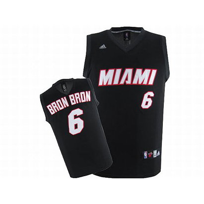 Miami Bron Bron #6 Adidas Black Jersey White Red Number