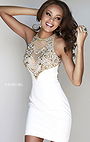 Embellished Nude/Ivory Sherri Hill 32002 Halter Fitted Homecoming Dress Cheap