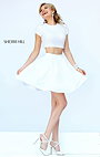 Two-Piece Sherri Hill 32249 High-Neck Short Sleeves Ivory Prom Dress 2015