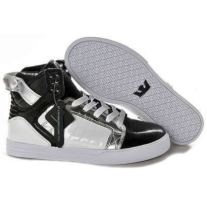 Supra High Shoes Skytop Black White Silver Mens