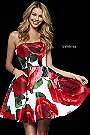 Sherri Hill 52267 Strapless Ivory/Red Short Floral Printed Prom Dresses 2018 [Sherri Hill 52267 Ivory/Red] - $300.00