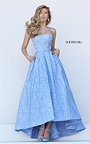 2017 Prom Strapless Sherri Hill 50436 Blue Floral High Low Style Gown