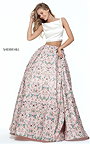 2017 Two Piece Sherri Hill 51123 Floral Ivory/Pink Long Evening Gown Outlet