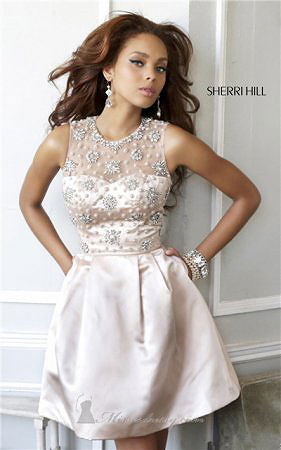 Beaded Open Back Sherri Hill 21323 Nude/Silver Cheap Prom Dress 2015