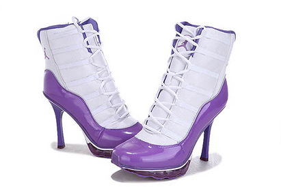 Nike New High Heels Boots Michael Jordan XI White - Purple Ladies