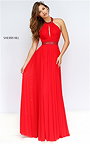 Sherri Hill 50089 Halter Style Long Beads Cutout Back Pleated Red Evening Gown