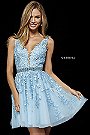 Beaded Appliques Light Blue 52157 Short Tulle Cocktail Dresses Sherri Hill 2018 [Sherri Hill Light Blue 52157] - $230.00