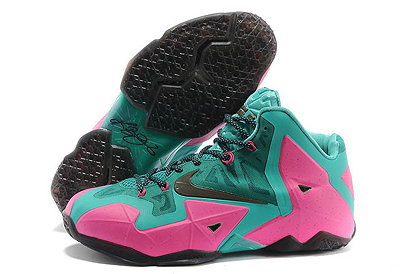 Cheap Sale Air LeBron 11 Pink/New Green/Black Mens Nike Brand Training Shoes