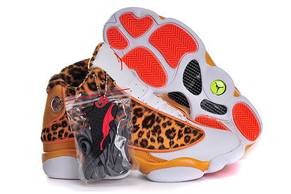 Female Air Jordan 13 GS Cheetah Print Khaki and White Nike Women Basketball Shoes